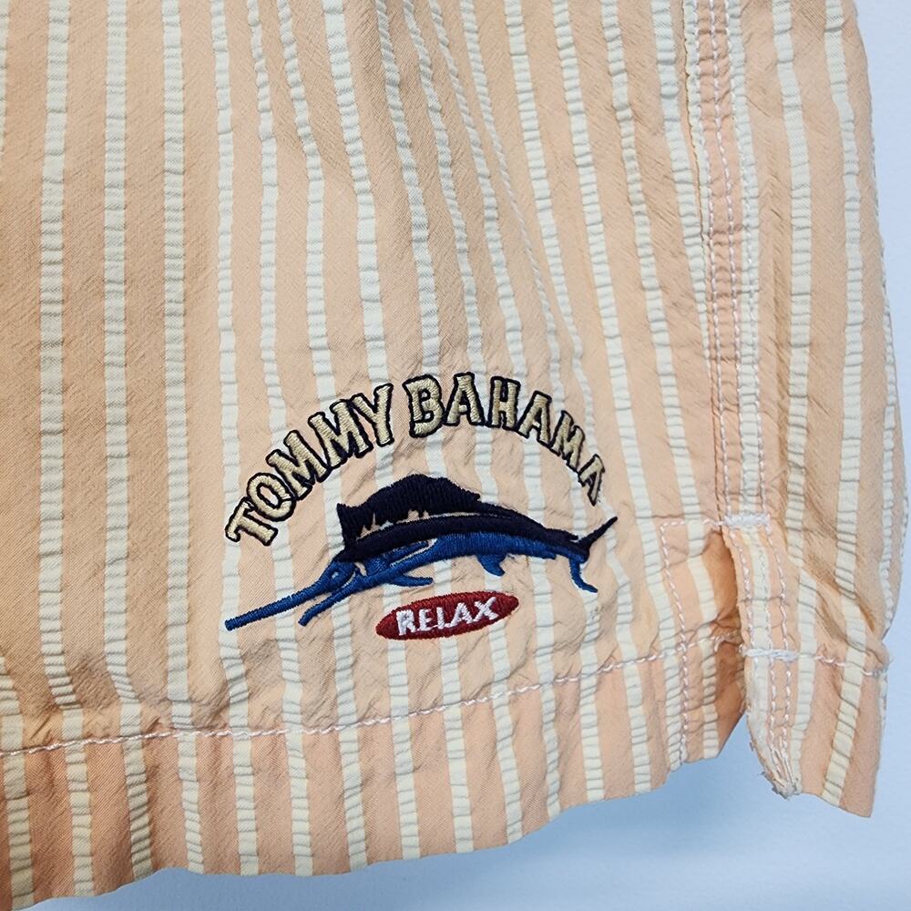 Tommy Bahama Mens Marlin Swim Trunks Size L Orange Seersucker Embroidered Vtg - Picture 3 of 10